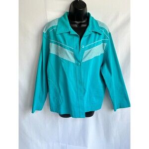 Vintage G.W. Gingham Turquoise Blue Shacket Button Down Quirky 80s Petite L